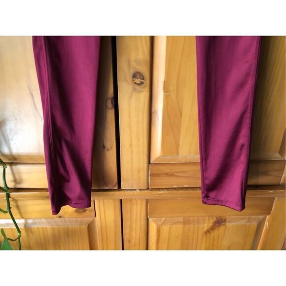 H&M GLOSSY SLIM-FIT PANTS-High Waist -Burgundy SZ M - Picture 4 of 12
